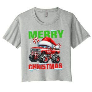 Merry Christmas Monster Truck Funny Xmas Santa Hat Women's Crop Top Tee