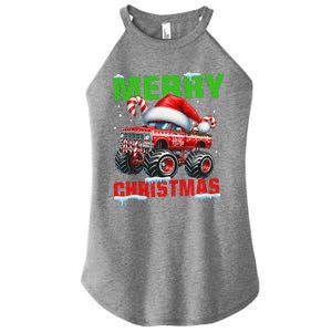 Merry Christmas Monster Truck Funny Xmas Santa Hat Women's Perfect Tri Rocker Tank