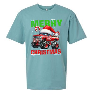 Merry Christmas Monster Truck Funny Xmas Santa Hat Sueded Cloud Jersey T-Shirt