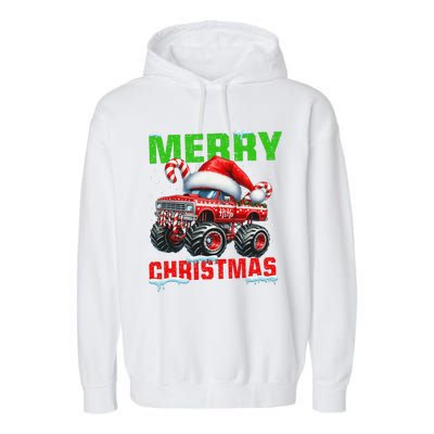 Merry Christmas Monster Truck Funny Xmas Santa Hat Garment-Dyed Fleece Hoodie