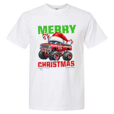 Merry Christmas Monster Truck Funny Xmas Santa Hat Garment-Dyed Heavyweight T-Shirt