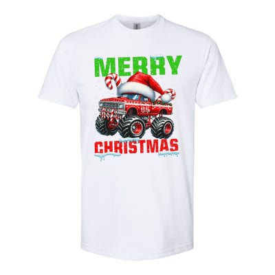 Merry Christmas Monster Truck Funny Xmas Santa Hat Softstyle CVC T-Shirt