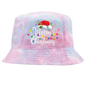 Merry Christmas Matching Family Santa Hat Lights Xmas Tie-Dyed Bucket Hat