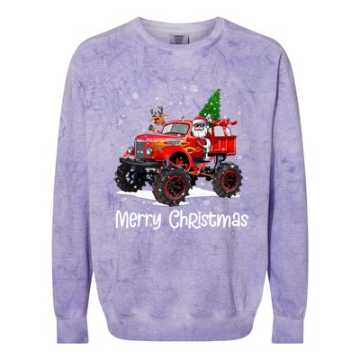 Merry Christmas Monster Truck Reindeer Santa Xmas Pajamas Meaningful Gift Colorblast Crewneck Sweatshirt