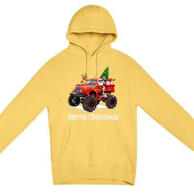 Merry Christmas Monster Truck Reindeer Santa Xmas Pajamas Meaningful Gift Premium Pullover Hoodie