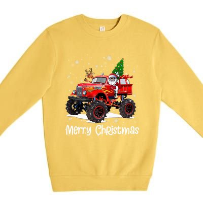 Merry Christmas Monster Truck Reindeer Santa Xmas Pajamas Meaningful Gift Premium Crewneck Sweatshirt