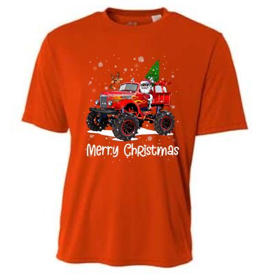 Merry Christmas Monster Truck Reindeer Santa Xmas Pajamas Meaningful Gift Cooling Performance Crew T-Shirt