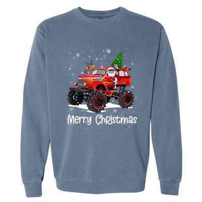 Merry Christmas Monster Truck Reindeer Santa Xmas Pajamas Meaningful Gift Garment-Dyed Sweatshirt