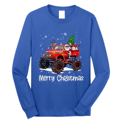 Merry Christmas Monster Truck Reindeer Santa Xmas Pajamas Meaningful Gift Long Sleeve Shirt