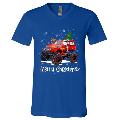 Merry Christmas Monster Truck Reindeer Santa Xmas Pajamas Meaningful Gift V-Neck T-Shirt