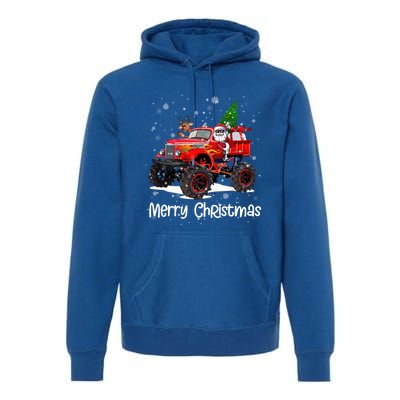 Merry Christmas Monster Truck Reindeer Santa Xmas Pajamas Meaningful Gift Premium Hoodie