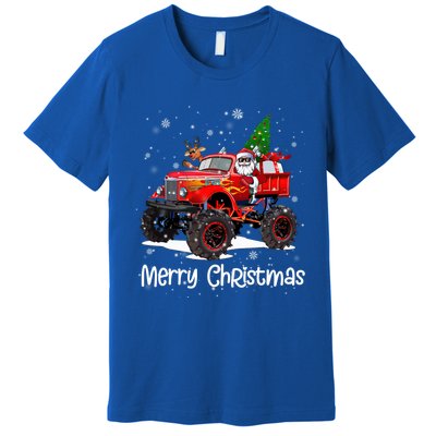 Merry Christmas Monster Truck Reindeer Santa Xmas Pajamas Meaningful Gift Premium T-Shirt