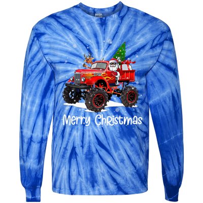 Merry Christmas Monster Truck Reindeer Santa Xmas Pajamas Meaningful Gift Tie-Dye Long Sleeve Shirt