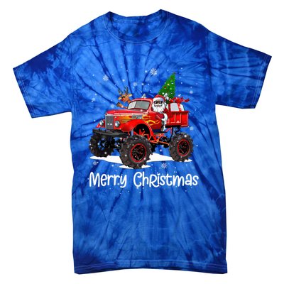 Merry Christmas Monster Truck Reindeer Santa Xmas Pajamas Meaningful Gift Tie-Dye T-Shirt