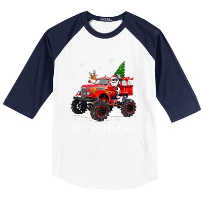 Merry Christmas Monster Truck Reindeer Santa Xmas Pajamas Meaningful Gift Baseball Sleeve Shirt