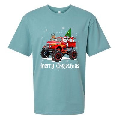 Merry Christmas Monster Truck Reindeer Santa Xmas Pajamas Meaningful Gift Sueded Cloud Jersey T-Shirt