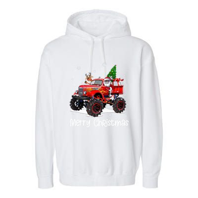 Merry Christmas Monster Truck Reindeer Santa Xmas Pajamas Meaningful Gift Garment-Dyed Fleece Hoodie