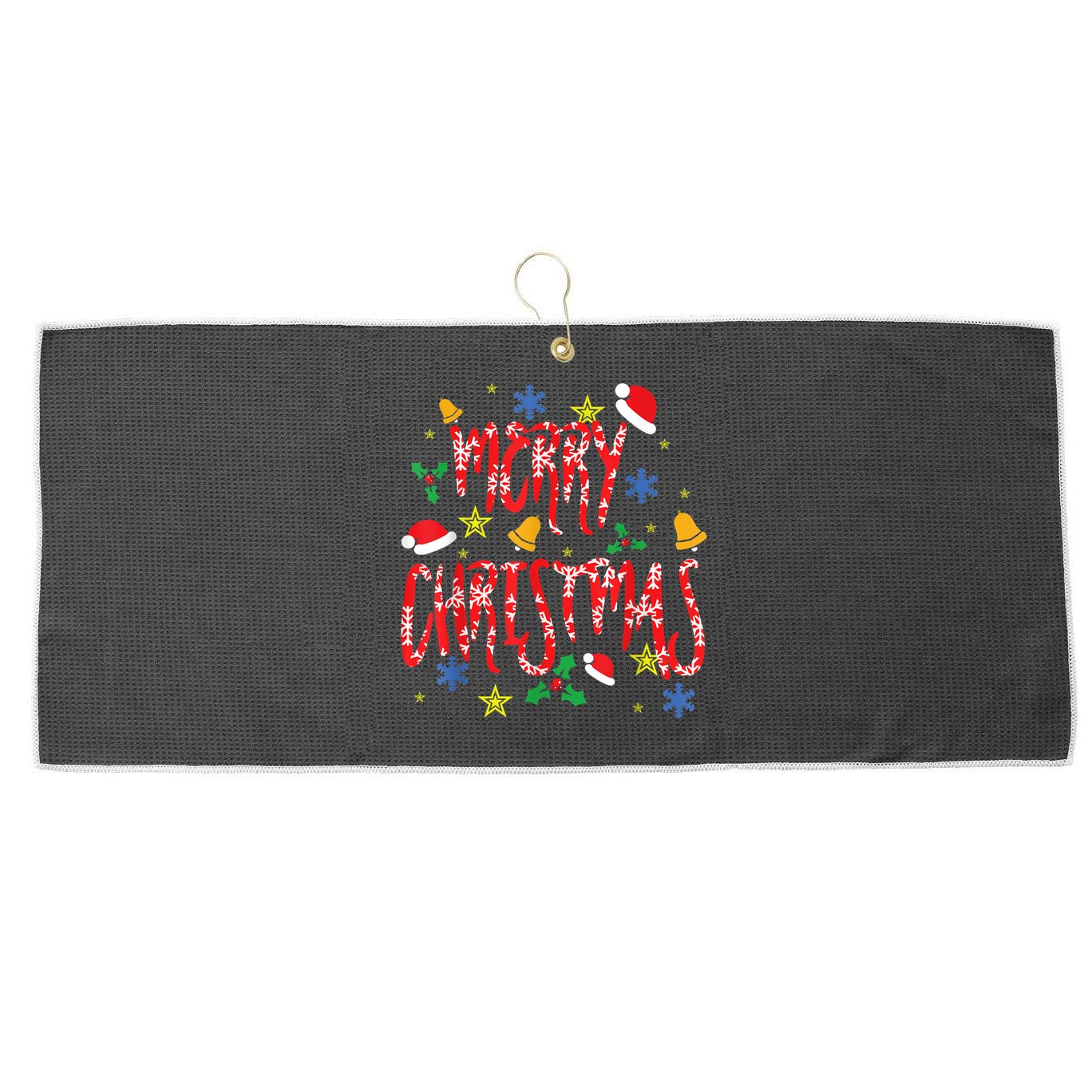 Merry Christmas Large Microfiber Waffle Golf Towel