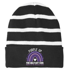 Military Children Month Rainbow Purple Up For Military Kids_ Striped Beanie with Solid Band