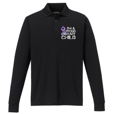 Military Child Month Purple Up Brat Performance Long Sleeve Polo