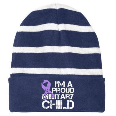 Military Child Month Purple Up Brat Striped Beanie with Solid Band