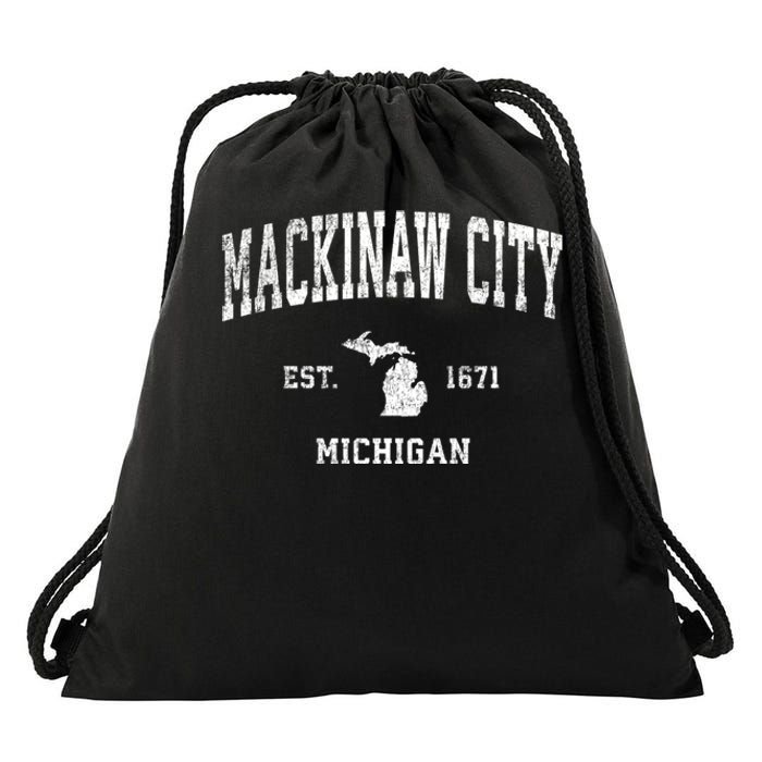 Mackinaw City Michigan Mi Vintage Athletic Sports Drawstring Bag