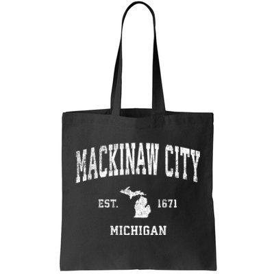 Mackinaw City Michigan Mi Vintage Athletic Sports Tote Bag