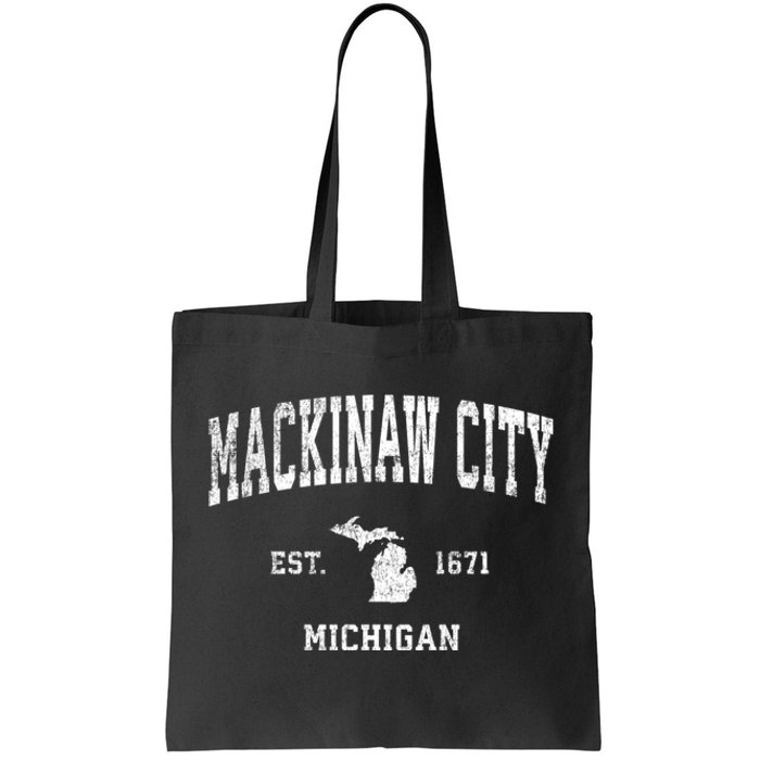 Mackinaw City Michigan Mi Vintage Athletic Sports Tote Bag