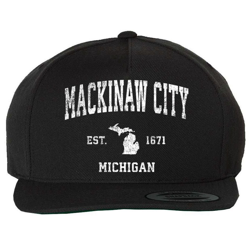 Mackinaw City Michigan Mi Vintage Athletic Sports Wool Snapback Cap