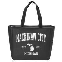 Mackinaw City Michigan Mi Vintage Athletic Sports Zip Tote Bag