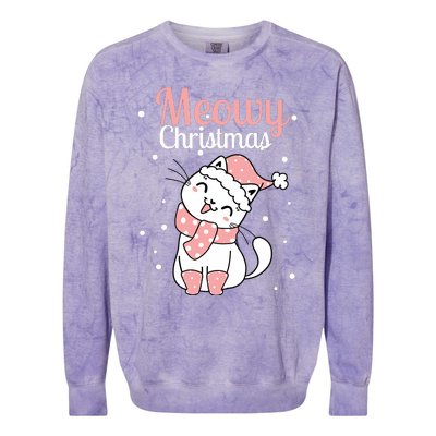 Meowy Catmas Meowy Xmas Winter Holidays Reindeer Cat Lovers Colorblast Crewneck Sweatshirt