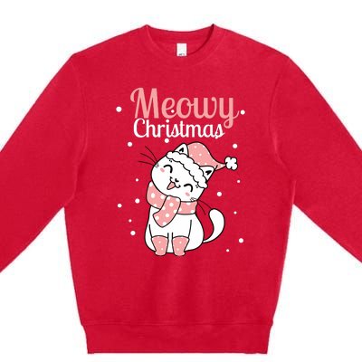 Meowy Catmas Meowy Xmas Winter Holidays Reindeer Cat Lovers Premium Crewneck Sweatshirt