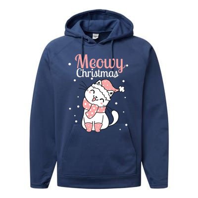 Meowy Catmas Meowy Xmas Winter Holidays Reindeer Cat Lovers Performance Fleece Hoodie