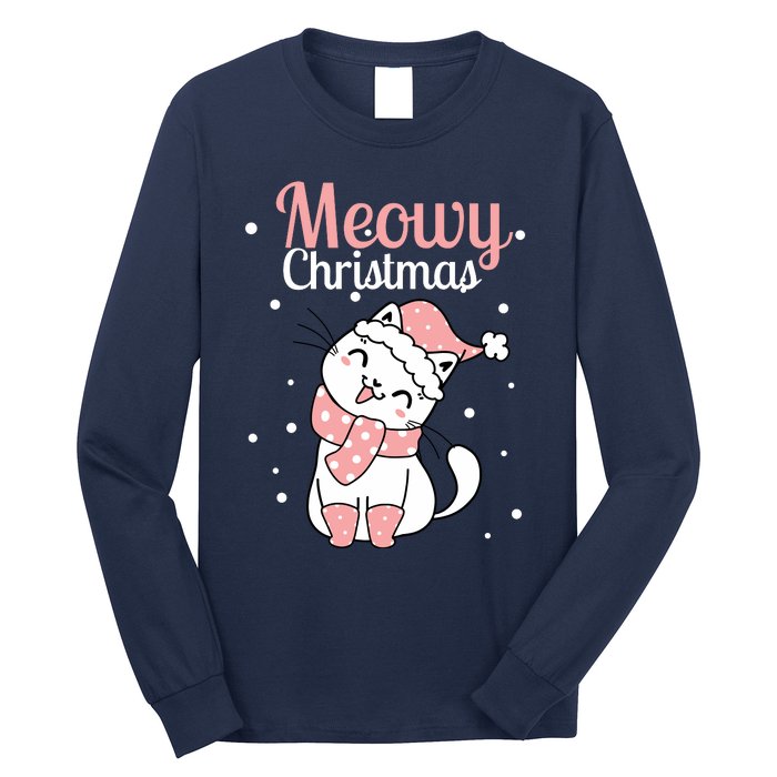 Meowy Catmas Meowy Xmas Winter Holidays Reindeer Cat Lovers Long Sleeve Shirt