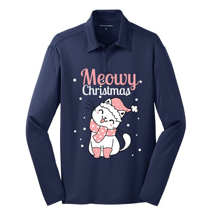 Meowy Catmas Meowy Xmas Winter Holidays Reindeer Cat Lovers Silk Touch Performance Long Sleeve Polo