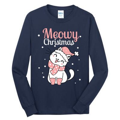 Meowy Catmas Meowy Xmas Winter Holidays Reindeer Cat Lovers Tall Long Sleeve T-Shirt