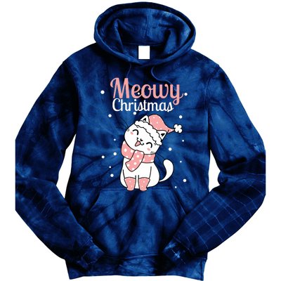 Meowy Catmas Meowy Xmas Winter Holidays Reindeer Cat Lovers Tie Dye Hoodie