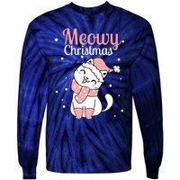 Meowy Catmas Meowy Xmas Winter Holidays Reindeer Cat Lovers Tie-Dye Long Sleeve Shirt