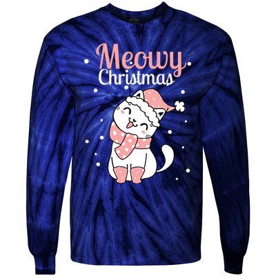 Meowy Catmas Meowy Xmas Winter Holidays Reindeer Cat Lovers Tie-Dye Long Sleeve Shirt