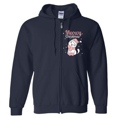 Meowy Catmas Meowy Xmas Winter Holidays Reindeer Cat Lovers Full Zip Hoodie