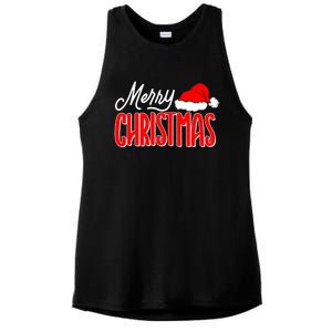 Merry Christmas Matching Family Christmas Santa Hat Pajamas Ladies PosiCharge Tri-Blend Wicking Tank