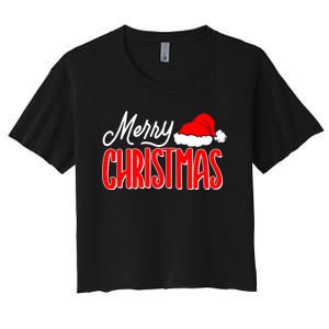 Merry Christmas Matching Family Christmas Santa Hat Pajamas Women's Crop Top Tee