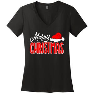 Merry Christmas Matching Family Christmas Santa Hat Pajamas Women's V-Neck T-Shirt