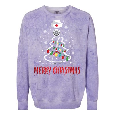 Merry Christmas Nurse Gift Stethoscope Tree Lights Xmas Meaningful Gift Colorblast Crewneck Sweatshirt