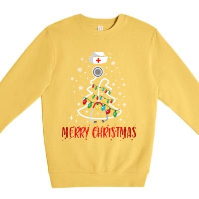 Merry Christmas Nurse Gift Stethoscope Tree Lights Xmas Meaningful Gift Premium Crewneck Sweatshirt