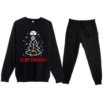 Merry Christmas Nurse Gift Stethoscope Tree Lights Xmas Meaningful Gift Premium Crewneck Sweatsuit Set