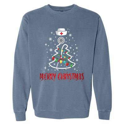 Merry Christmas Nurse Gift Stethoscope Tree Lights Xmas Meaningful Gift Garment-Dyed Sweatshirt