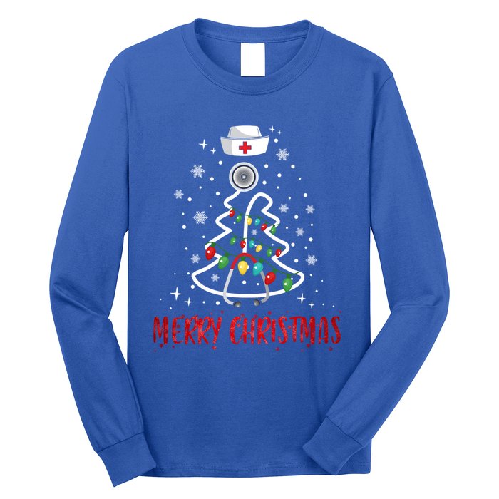 Merry Christmas Nurse Gift Stethoscope Tree Lights Xmas Meaningful Gift Long Sleeve Shirt