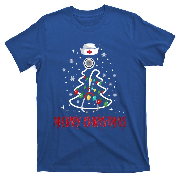 Merry Christmas Nurse Gift Stethoscope Tree Lights Xmas Meaningful Gift T-Shirt