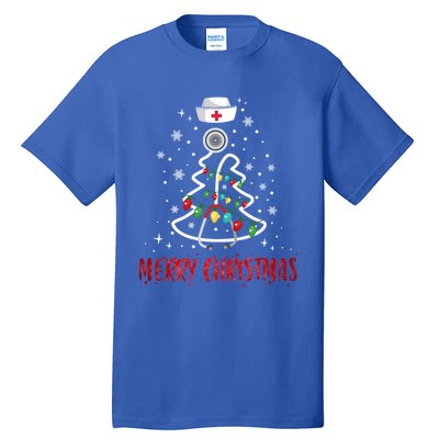 Merry Christmas Nurse Gift Stethoscope Tree Lights Xmas Meaningful Gift Tall T-Shirt